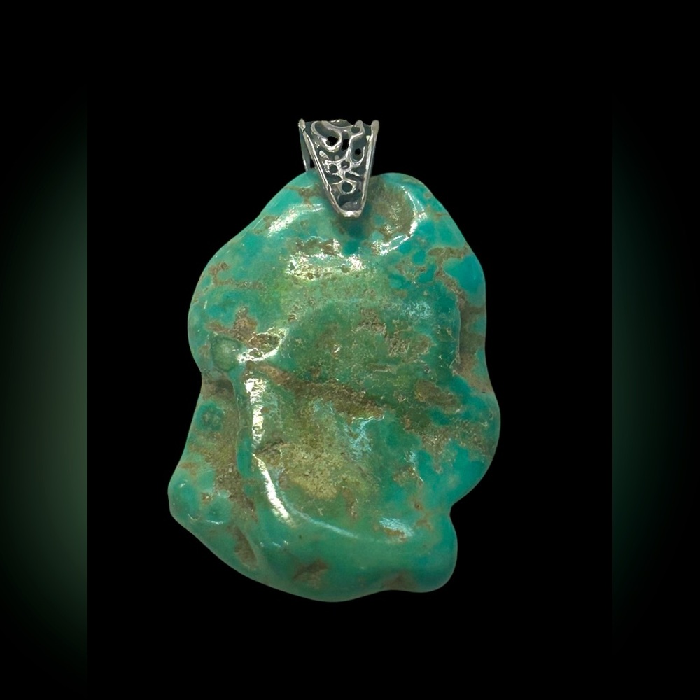 Vintage 925 sterling silver Blue / Green turquoise stone necklace Pendant